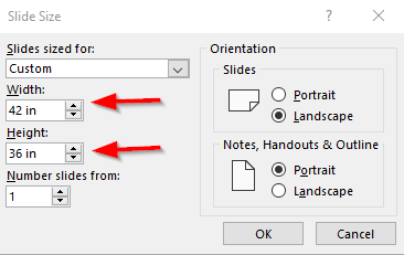 A screenshot from PowerPoint with arrows pointing to width and height